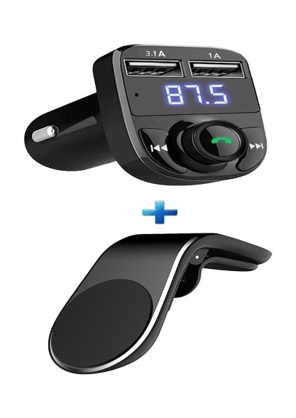 2'si 1'arada Carx8 Fm Transmitter + Manyetik Telefon Tutucu