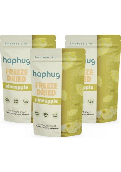 HapHug 3'lü Paket Freeze Dried (Dondurularak Kurutulmuş) Ananas - Freeze Dry Meyve Kurusu 3x25gr