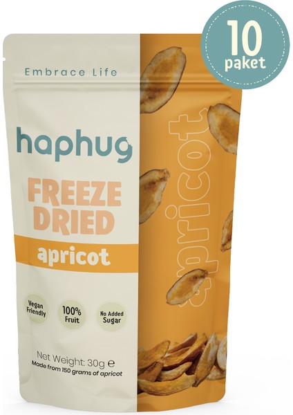 HapHug 10'lu Paket Freeze Dried (Dondurularak Kurutulmuş) Kayısı - Freeze Dry Meyve Kurusu 10x30gr