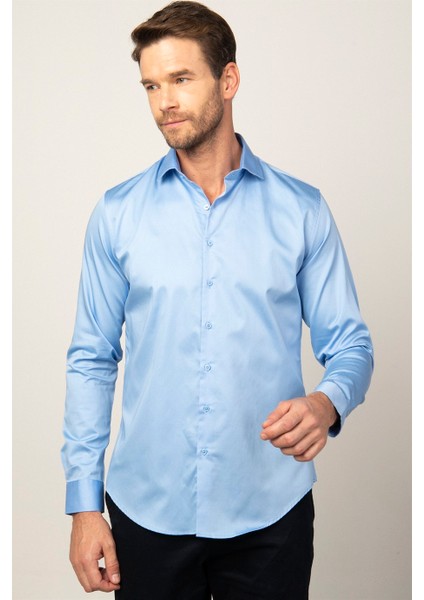 Slim Fit Koton Saten Premium Seri Erkek Gömlek