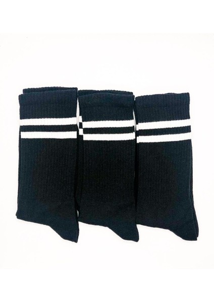Unisex 3'lü Siyah Fitilli Tenis Çorabı
