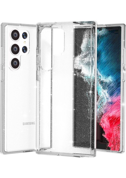 Samsung Galaxy S23 Ultra Için Işıltılı Toz Akıllı Kasası Tpu Kenarı + Pc Arka Kapak Desteği Kablosuz Şarj Telefon Kılıfı (Yurt Dışından)