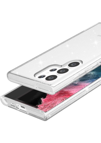 Samsung Galaxy S23 Ultra Için Işıltılı Toz Akıllı Kasası Tpu Kenarı + Pc Arka Kapak Desteği Kablosuz Şarj Telefon Kılıfı (Yurt Dışından) modelleri