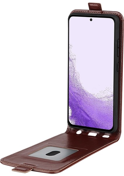 Samsung Galaxy S23 Dikey Flip Anti-Damla Çılgın At Doku Kart Tutucu Deri Koruyucu Kapak Telefon Kılıfı (Yurt Dışından) modelleri