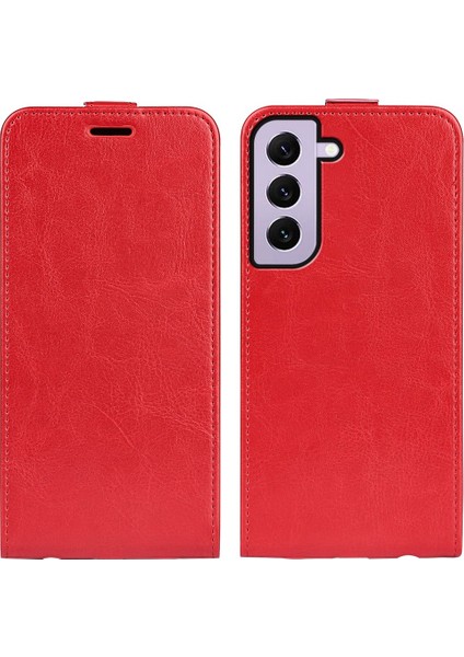 Samsung Galaxy S23 Dikey Flip Anti-Damla Çılgın At Doku Kart Tutucu Deri Koruyucu Kapak Telefon Kılıfı (Yurt Dışından)