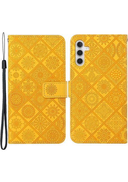 Samsung Galaxy A14 Için 5g Çizgiye Karşı Çizgiye Karşı Etnik Stil Çiçek Baskılı Pu Deri+Tpu Cüzdan Cep U Kapağı Telefon Kılıfı (Yurt Dışından)