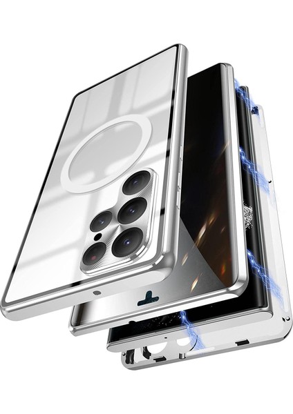 Samsung Galaxy S22 Ultra 5g Mat Pc + Metal + Temperli Cam Manyetik Kilit Tam Telefon Kılıfı (Yurt Dışından)