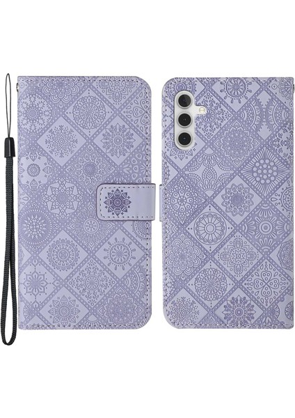 Samsung Galaxy A14 Için 5g Çizgiye Karşı Çizgiye Karşı Etnik Stil Çiçek Baskılı Pu Deri+Tpu Cüzdan Cep U Kapağı Telefon Kılıfı (Yurt Dışından)