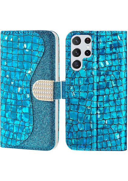 Samsung Galaxy S23 Için Ultra Işıltılı Parıltılı Bir Ekleme I Kapağı Timsah Doku Damla Geçirmez Pu Deri Cüzdan Kasası Telefon Kılıfı (Yurt Dışından)