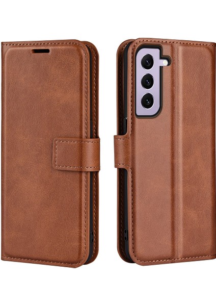 Samsung Galaxy S23 Buzağı Dokusu Pu Deri Folio Flip Kare Manyetik Toka Cüzdan Kapağı Telefon Kılıfı (Yurt Dışından)
