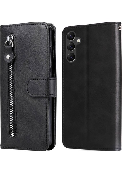 Samsung Galaxy A14 5g Buzağı Dokusu Manyetik Toka Cüzdan Kabuğu Fermuarı Cep I Pu Deri Telefon Kılıfı (Yurt Dışından)