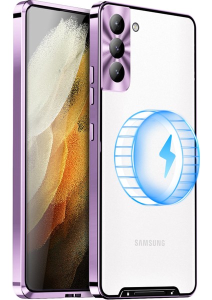 Samsung Galaxy S21 Fe 5g Manyetik Adsorpsiyon Mat Tpu Geri + Metal Kenar Entegre Lens Koruma Bum Telefon Kılıfı (Yurt Dışından)