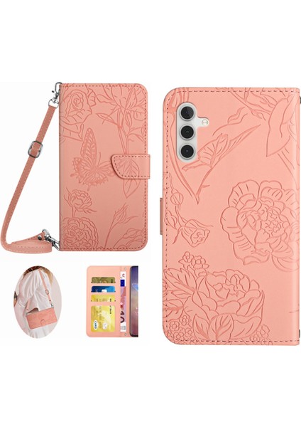 Samsung Galaxy A14 Için 5g HT03 Baskılı Kelebek Çiçekler Pu Deri Cüzdan Touch Manyetik Kapatma Omuz Kayışı ile Telefon Kılıfı (Yurt Dışından)