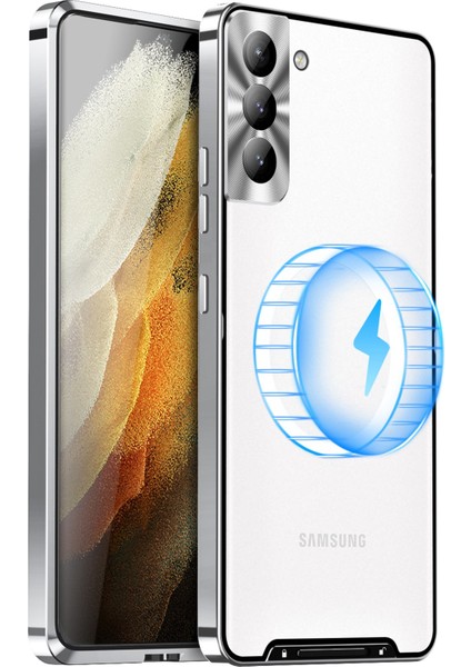 Samsung Galaxy S21 Fe 5g Manyetik Adsorpsiyon Mat Tpu Geri + Metal Kenar Entegre Lens Koruma Bum Telefon Kılıfı (Yurt Dışından)
