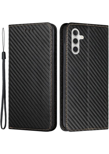 Samsung Galaxy A14 Için 5g Karbon Fiber Doku Pu Pu Deri Deri Cüzdan Ferio Folio I Manyetik Otomatik Kapanış Bilek Kayışı ile Telefon Kılıfı (Yurt Dışından)