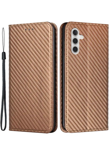 Samsung Galaxy A14 Için 5g Karbon Fiber Doku Pu Pu Deri Deri Cüzdan Ferio Folio I Manyetik Otomatik Kapanış Bilek Kayışı ile Telefon Kılıfı (Yurt Dışından)
