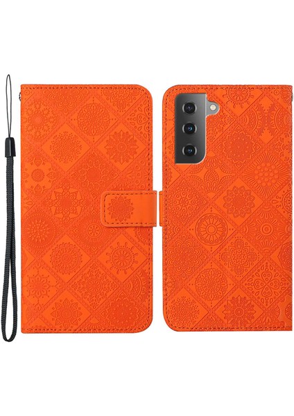Samsung Galaxy S23 Için Cep U Pu Deri Cüzdan Etnik Tarzı Baskılı Çiçek Strap ile Telefon Kılıfı (Yurt Dışından)