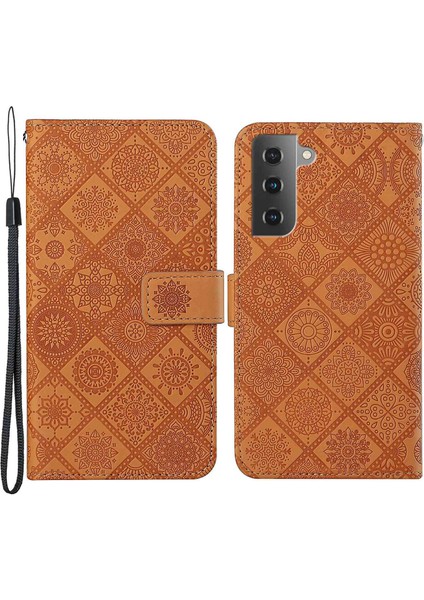 Samsung Galaxy S23 Için Cep U Pu Deri Cüzdan Etnik Tarzı Baskılı Çiçek Strap ile Telefon Kılıfı (Yurt Dışından)