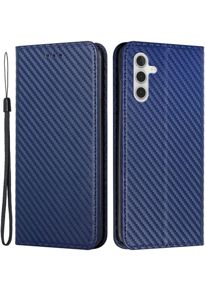 Samsung Galaxy A14 Için 5g Karbon Fiber Doku Pu Pu Deri Deri Cüzdan Ferio Folio I Manyetik Otomatik Kapanış Bilek Kayışı ile Telefon Kılıfı (Yurt Dışından)