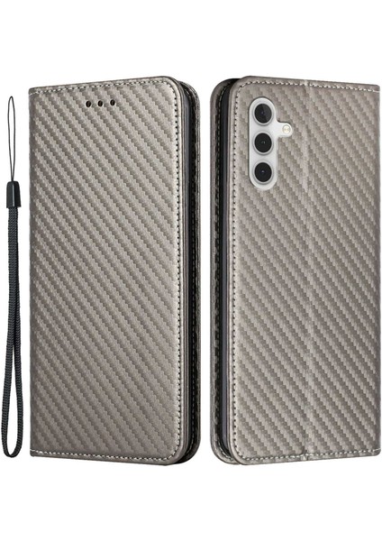Samsung Galaxy A14 Için 5g Karbon Fiber Doku Pu Pu Deri Deri Cüzdan Ferio Folio I Manyetik Otomatik Kapanış Bilek Kayışı ile Telefon Kılıfı (Yurt Dışından)