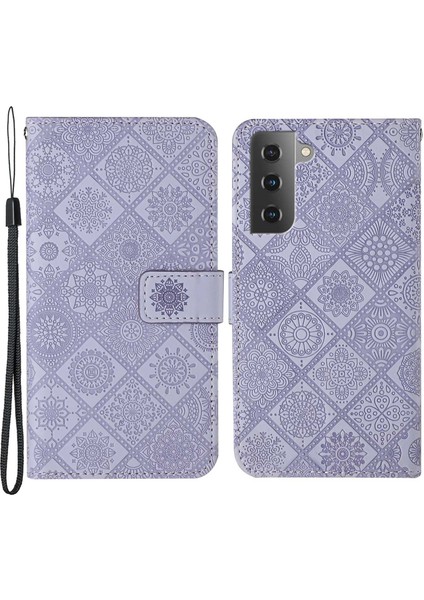 Samsung Galaxy S23 Için Cep U Pu Deri Cüzdan Etnik Tarzı Baskılı Çiçek Strap ile Telefon Kılıfı (Yurt Dışından)