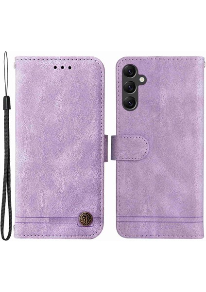 Samsung Galaxy A14 Için 5g Ağaç Desen Metal Düğmesi Pu Deri Hatları Baskılı Cüzdan Touch Kayışlı Telefon Kılıfı (Yurt Dışından)
