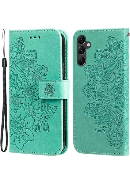Samsung Galaxy A14 Için 5g Çiçek Baskı Pu Deri Folio Flip Katlanabilir Cüzdan Kayış Telefon Kılıfı (Yurt Dışından)