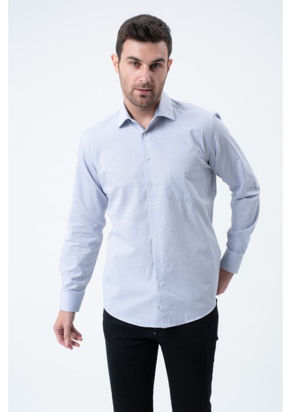 Lacivert Regular Fit Desenli Uzun Kol Gömlek Yılbaşı Özel