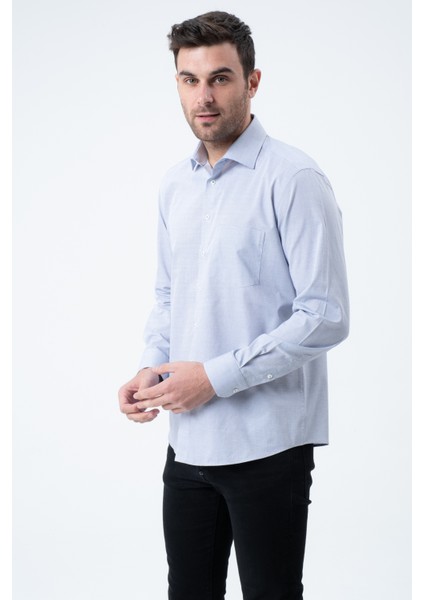 Lacivert Regular Fit Desenli Uzun Kol Gömlek Yılbaşı Özel