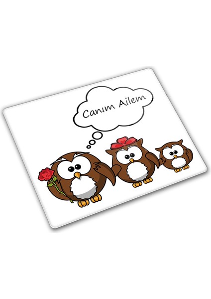 Sevimli Baykuş Ailesi | Cam Kesme Tahtası | 29CM x 34CM modelleri