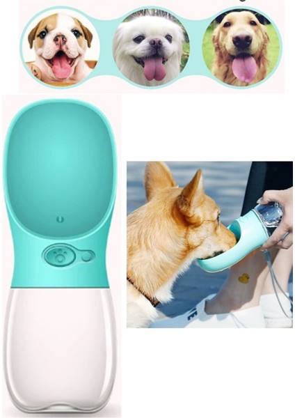 Taşınabilir Kedi Köpek Suluğu Seyahat Su Şişesi Kaseli Emniyetli Sızdırmaz Kutulu 350ML