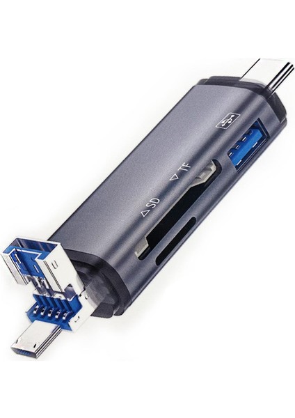 3 In 1 Otg Kard Okuyucu, Usb, Micro Usb, Type-C Çevirici Gri