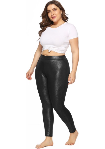 Kadın Büyük Beden Siyah Metalik Folyo Tayt (Yurt Dışından) fiyatları