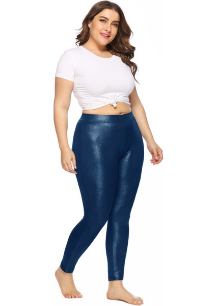 Kadın Büyük Beden Mavi Metalik Folyo Tayt (Yurt Dışından) fiyatları