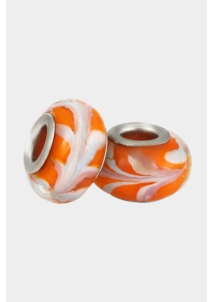 Beyaz Desenli Turuncu Murano Charm