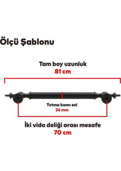 Çukurca Çekme Kolu Kapı Tutma Kulbu 70 cm Mat Siyah Metal Kulp Kapı Tutamağı