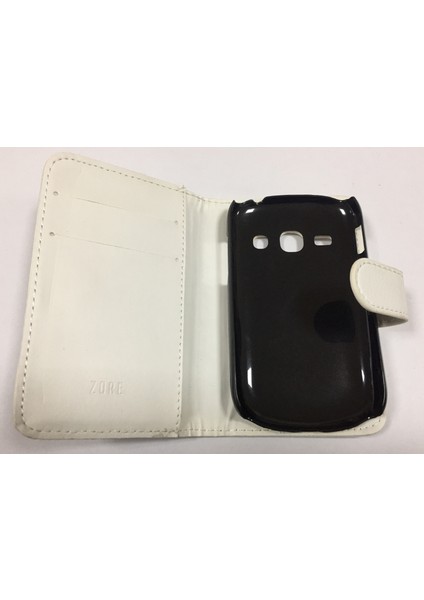 Samsung Galaxy Fame S6810 Kartlıklı Cüzdanlı Kapaklı Kılıf Beyaz