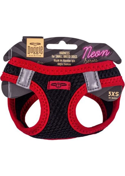 Havalı Dokuma Neon Serisi Küçük Irk Göğüs Tasması Kırmızı S-32-38CM