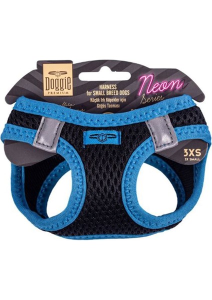 Havalı Dokuma Neon Serisi Küçük Irk Göğüs Tasması Mavi S-32-38CM