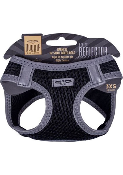 Havalı Dokuma Reflektör Serisi Küçük Irk Göğüs Tasması Siyah 2XS-26-30CM