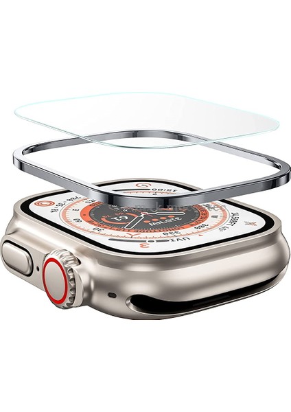 Apple Watch Ultra Ekran Koruyucu 49 mm Temperli Cam Filmi Tam Kapsamlı Iwatch Ultra Için Koruyucu Metalik Kasalı Ekran Koruyucu Cam Kapak