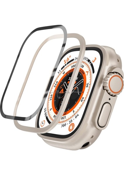 Apple Watch Ultra Ekran Koruyucu 49 mm Temperli Cam Filmi Tam Kapsamlı Iwatch Ultra Için Koruyucu Metalik Kasalı Ekran Koruyucu Cam Kapak