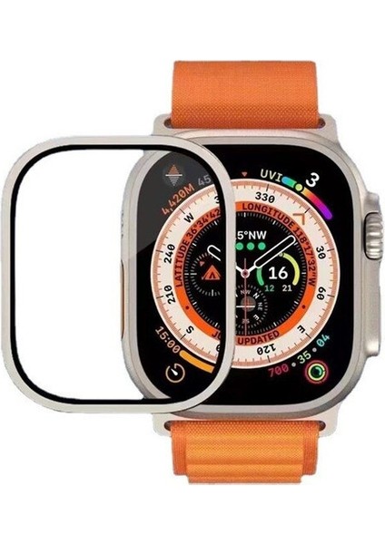Apple Watch Ultra Ekran Koruyucu 49 mm Temperli Cam Filmi Tam Kapsamlı Iwatch Ultra Için Koruyucu Metalik Kasalı Ekran Koruyucu Cam Kapak modelleri