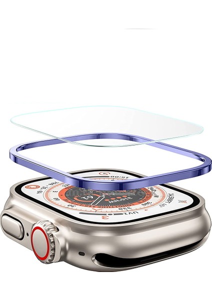Apple Watch Ultra Ekran Koruyucu 49 mm Temperli Cam Filmi Tam Kapsamlı Iwatch Ultra Için Koruyucu Metalik Kasalı Ekran Koruyucu Cam Kapak