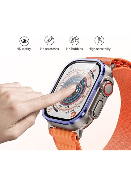 Apple Watch Ultra Ekran Koruyucu 49 mm Temperli Cam Filmi Tam Kapsamlı Iwatch Ultra Için Koruyucu Metalik Kasalı Ekran Koruyucu Cam Kapak fiyatları