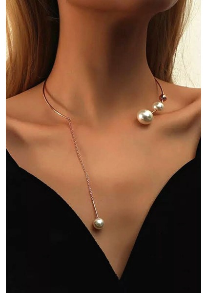 Elegant Kolye Altın Renk İnci Taşlı Kadınlar İçin Özel Tasarım