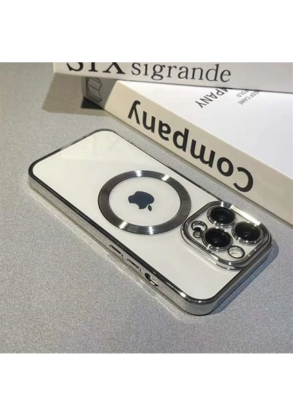 Apple iPhone 11 Pro Max Kılıf Logo Gösteren Parlak Kenarlı Kamera Lens Korumalı Şeffaf Omega Silikon Kapak