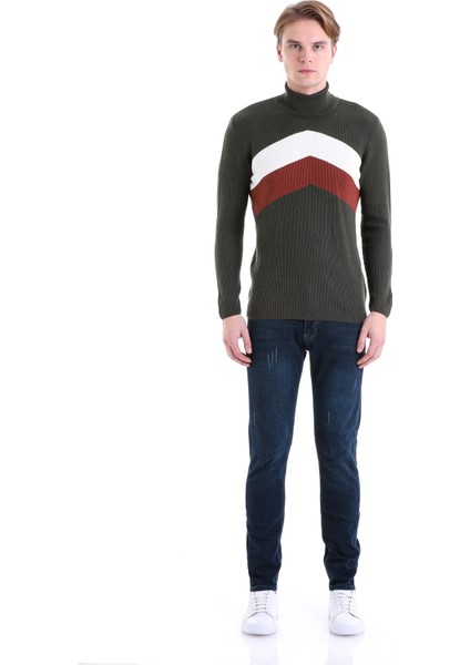 Haki Regular Fit Desenli Pamuklu Balıkçı Yaka Triko Kazak fırsatları