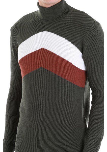 Haki Regular Fit Desenli Pamuklu Balıkçı Yaka Triko Kazak indirimleri