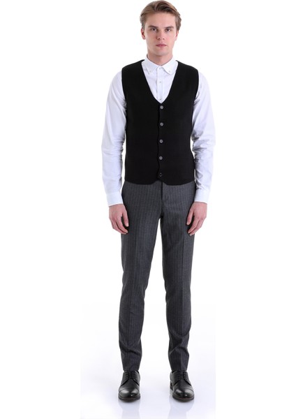 Siyah Regular Fit Düz Klasik Düğmeli Yün Triko Yelek fırsatları